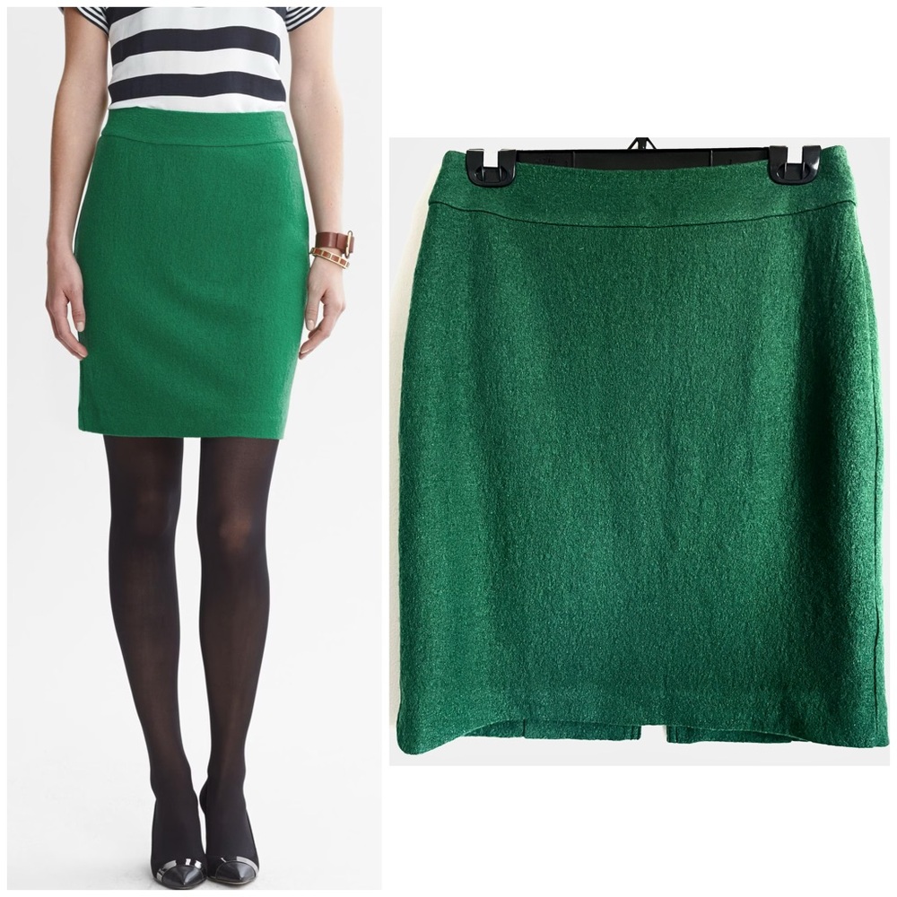 Banana Republic Boucle Wool Blend Exposed Zip Pencil Skirt in Evergreen 4 EUC